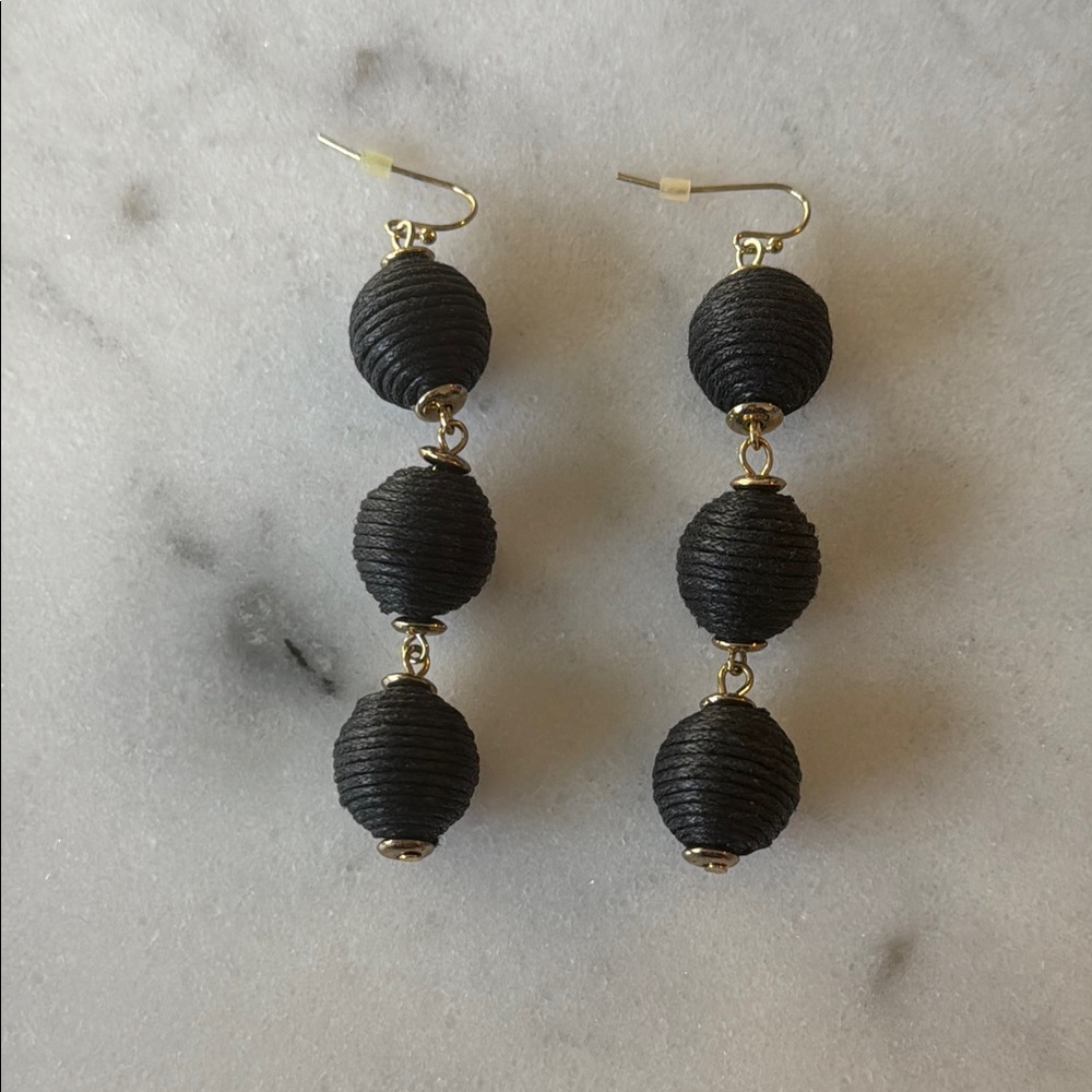 Chic Black 3 Bauble Drop Earrings